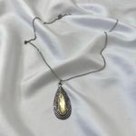 Silver Yellow Witchy Intricate Oval Stone Pendant Necklace Photo 2