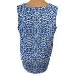 Lands End Women's Tank Top Size L Large Blue White Floral Pleated Cotton Blend Photo 2