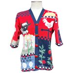 Sweater Loft Vintage 90s Made in USA Farm Short Sleeve Cardigan Sweater Small Red Photo 2