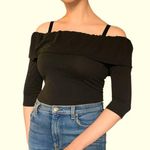 Buckle Small Black Off Shoulder 3/4 quarter sleeve ruffle neckline bodysuit Photo 0