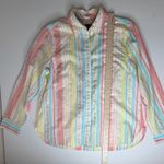 Talbots NWT  Pastel Striped Button Down Shirt Medium Gold Metallic Preppy Office Photo 5