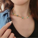 18K Gold Plated turquoise Herringbone necklace Snake Womens Jewelry Photo 0