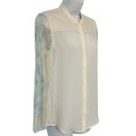 The Kooples White Crepe Leather Detail Floral Lace Long Sleeve Button Down Blouse XS Photo 6