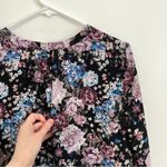 DALIA Black Lilac Lavender Purple Gray Floral Split Neck Long Sleeve Blouse Work Size L Photo 14