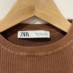 ZARA  Ribbed Shoulder Pad Long Sleeve Top Brown Capsule Minimalist Size M Photo 4
