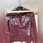 Burgundy Genuine Leather Blazer Jacket Women’s Fitted Single Button Vintage Brown Photo 5