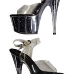 Pleaser Adore 708 Clear Vinyl Black Glitter Platform Spike Heel Dancer Sandals 8 Photo 0