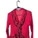 Ny Collection  Petite Blouse Red Black Ruffle Sheer‎ Button Down size S Photo 1