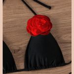 NWT Floral Appliques Halter Triangle‎ Tie Side Thong Bikini Photo 2