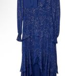Hutch Molly Gown Navy Gold Sparkly Chiffon Ruffled Tiered Maxi Dress Sz 2 Photo 4