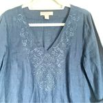 Saint Tropez West  | Navy Blue Linen Tunic Top Sz S Photo 1