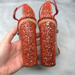 Giuseppe Zanotti Tara Glitter Strappy Leather Block Heel Sandals Red Orange 40 Photo 7