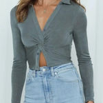 Hello Molly Hello‎ Molly Size 8 Grayish Blue Shimmer Button Front Collared Shirt Photo 0