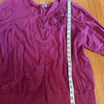 Y2K Carlson Cotton Cardigan with Ruffle Flowers, Size 3X Pink Photo 4