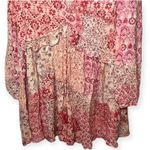 ZARA  Boho Patchwork Floral Dress Pink Red Long Sleeve Tassel Tie Mini Sz Small Photo 3