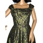 American Vintage Vintage 1950s Olive Gold Brocade Cocktail Dress with Boned Bodice  XS Photo 2