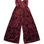 Burgundy Crushed Velvet sleeveless Wide Leg Romper Fall Holiday party attire Red Size M Photo 0