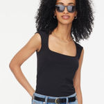 J.Crew Cap Sleeve Stretch Cotton Blend Squareneck Tank Top in Black, Size Medium Photo 0