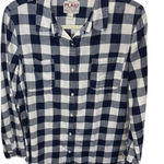 Old Navy  Womens Plaid Shirt Top Long Sleeve‎ Button Down Checkered Blue White Photo 0