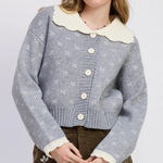 Jacquie the Label Georgia Contrast Collar Cardigan Gray Size XS Photo 0