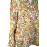 Multiples  Top Blouse Retro Floral Large L Semi-Sheer 70s Roll Tab Sleeves Photo 3