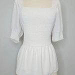 Nine West  Ivory Puff Short Sleeve Smocked Peplum  Blouse Shirt XL LTOP169 Photo 0