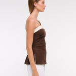 Abercrombie & Fitch AnF Dark Brown White Beige Linen Blend Tube Top Blouse Photo 3