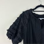 Chico's  Poplin Fringe Puff Sleeve Dress Midi Length Black Tiered Skirt Size 12 Photo 2