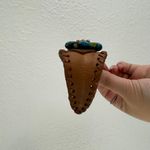 Vintage Light Brown Leather Artisan Turquoise Stone Beaded Flower Boho Bracelet Multiple Photo 4