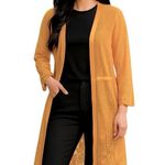 EMBER MESH LACE KIMONO MUSTARD YELLOW FLORAL EYELASH FRINGE DUSTER Gold Size L Photo 0