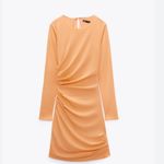 ZARA NWT Draped Neon Orange short Dress round neck long sleeves 3067/323 Photo 2