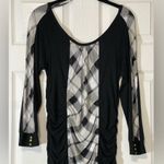 COOGI Bodycon Plaid Dress Long Sleeve Mini Black White Sz Large Vintage Y2K 90s Photo 6
