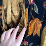 London Fog Vintage Black Gold Velvet Quilted Toggle Button Paisley Bird Jacket Photo 7