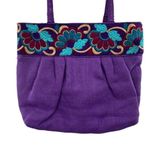 Vintage 1980 Purple Woven Burlap Embroidered Shoulder Bag Purse Beverly Goldberg Photo 1