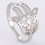 Boutique NEW Unisex Hamsa Hand 18k White Gold‎ PVD Pinky Small Ring Size 7 Photo 0