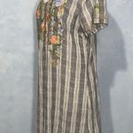 Paparazzi Gray & White Striped Floral Embroidered V Neck Short Sleeve Dress XL Photo 6