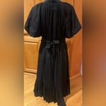 Lulus Adorable Type Black Surplice Puff Sleeve Textured Woven Midi Dress Medium Photo 14