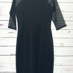Sangria Black Sheer Sleeve Jeweled Neckline Midi Cocktail Dress Size 10 Large Photo 4