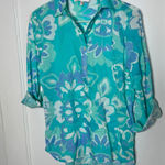 Jude Connally Light Blue Oversized Button Down Collared Cotton Floral Shirt XS Photo 0
