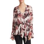 IRO  Red Black Floral Bell Sleeve V-Neck Viscose Blouse Size 44 / Large 12 Photo 2