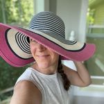 Anthropologie Striped Sun Hat Pink White Navy NWOT Photo 0