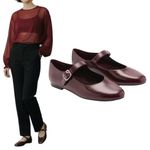 Mango Faux Patent Leather Mary Jane Flats Burgundy Size 38/ 7.5 Photo 1