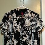 212 Collection Button Down Blouse Short Sleeve Black White Floral L Size L Photo 1