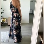 Navy Blue Floral Print Maxi, Resort Wear Sleeveless A Photo 2