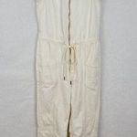 Lucky Brand Denim Jumpsuit XS Cream Sleeveless Front Zip Drawstring New Photo 0