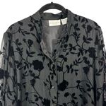 Jaclyn Smith  Classic Womens Black Silk Velvet Burnout Floral Button Top Size L Photo 2