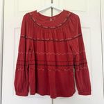 Garnet Hill Burnt Orange Rust Embroidered Knit Boho Top 3/4 Sleeve Size Medium Photo 1