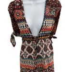 EMBER Coffee Brown Deep Vneck Tie Cuffs Festival Boho Blouse Top Large vacation Photo 0