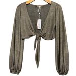 PilyQ NWT Women’s Size M L Gold Black Halsey Tie Front Long Sleeve Top Photo 2