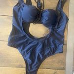 Black One Piece Swimsuit Cutout Front Low‎ Back High Thigh Cut Size Large Photo 0